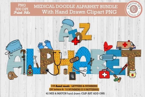 Medical Doodle Bundle: Graphics & Print Templates